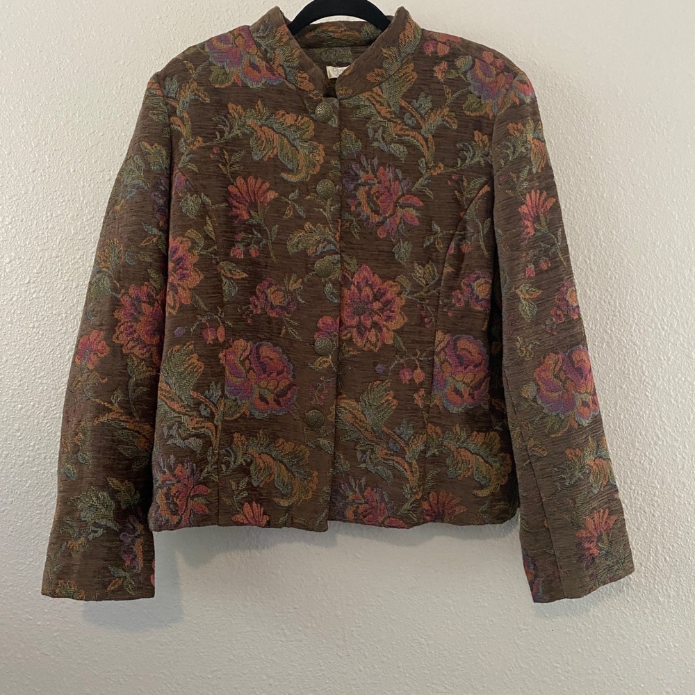 Vintage Brown Tapestry Blazer Jacket XL Eclectic Whimsigoth Dark Cottagecore